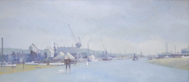 Anthony Cooke (1933-2006), oil on board, harbour view, signed and dated '66, 44 x 100cm. Condition - good